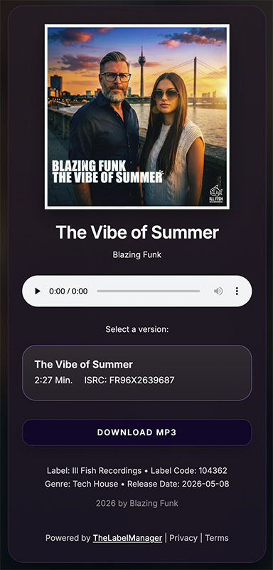 Preview of a promo download page with view and download tracking
